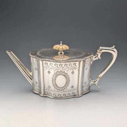 Antique British Silver Plate Drum-Shaped Teapot, circa 1870, W&G Sissons